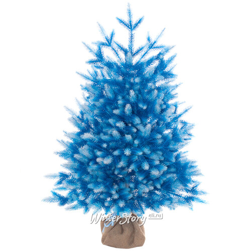 Настольная синяя елка в мешочке Сапфир 80 см с белыми кончиками, ЛИТАЯ 100% Царь Елка