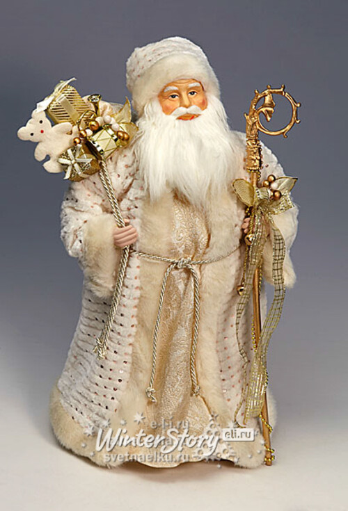 Дед Мороз с мешком, бело-золотой, 60см