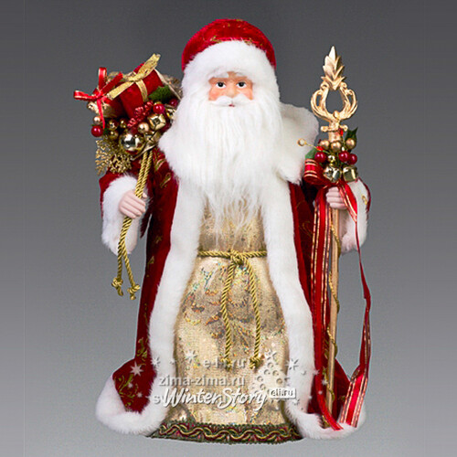 Дед Мороз в красной шубе с посохом и мешком подарков, 40 см Holiday Classics