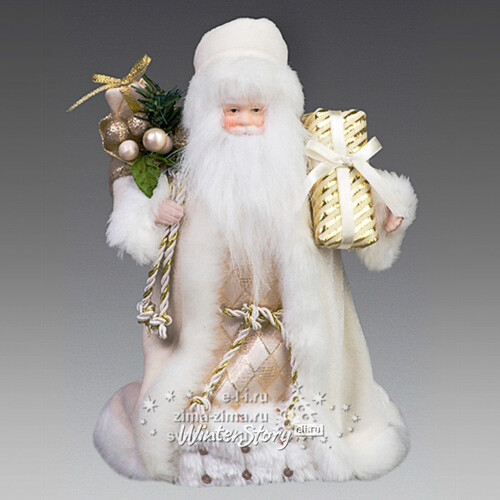 Дед Мороз в кремово-белой шубе с подарками, 20 см Holiday Classics
