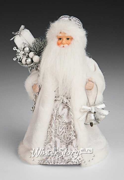 Дед Мороз в бело-серебряной шубе малый, 20 см Holiday Classics