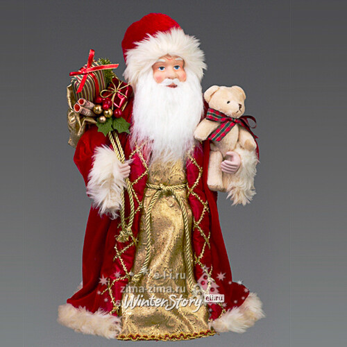 Дед Мороз в красной шубе с подарками и мишкой, 45 см Holiday Classics