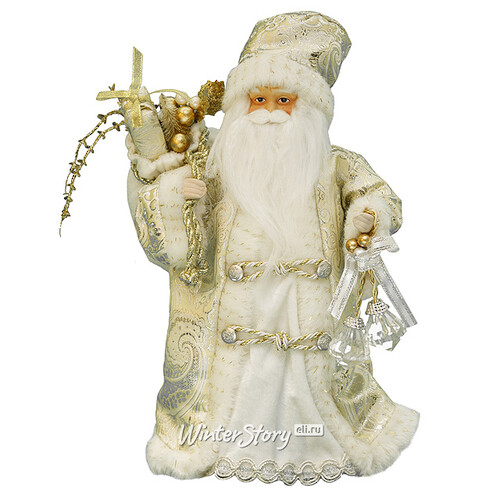 Дед Мороз в кремово-золотой шубе с мешком подарков, 30 см Holiday Classics