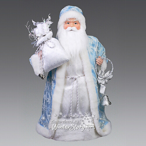 Дед Мороз в бело-голубой шубе с серебряным колокольчиком 61 см Holiday Classics