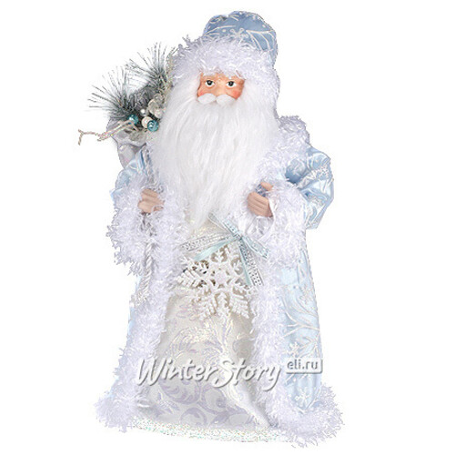 Дед Мороз в голубой шубе с мешком подарков 40 см Holiday Classics