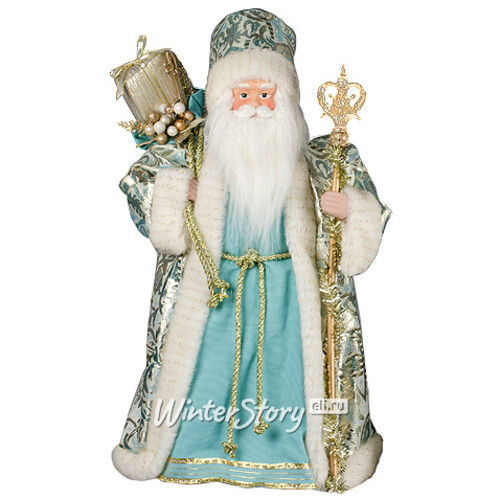 Дед Мороз с посохом и подарками Бирюзовая парча 46 см Holiday Classics