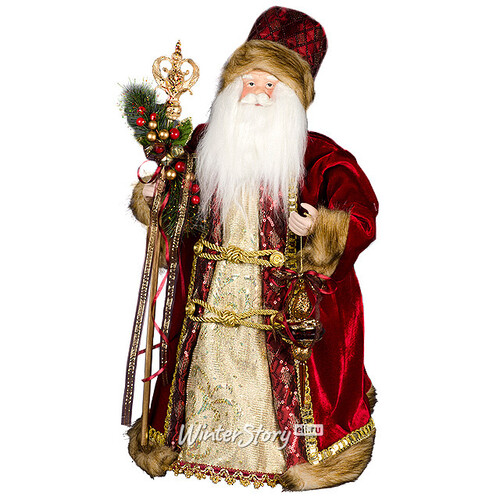 Дед Мороз в бордово-золотой шубе с посохом, 46 см Holiday Classics