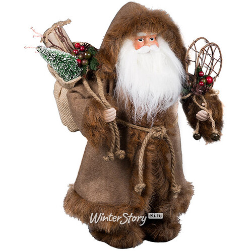 Санта-лесовичок в коричневой шубе и меховых унтах с подарками 40 см Holiday Classics