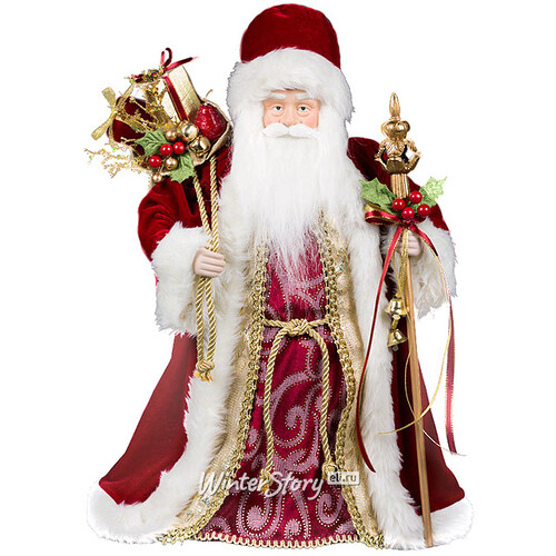 Дед Мороз в бордовой шубе с посохом и мешком подарков 45 см Holiday Classics