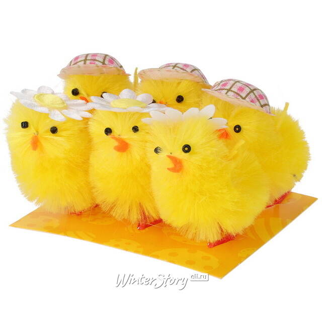 Набор декоративных фигурок Цыплята с цветочком 5 см, 6 штук Koopman