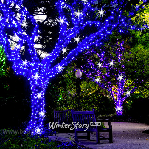 Гирлянды на дерево Клип Лайт Quality Light 100 м, 1000 синих LED ламп, с мерцанием, прозрачный ПВХ, IP44 BEAUTY LED