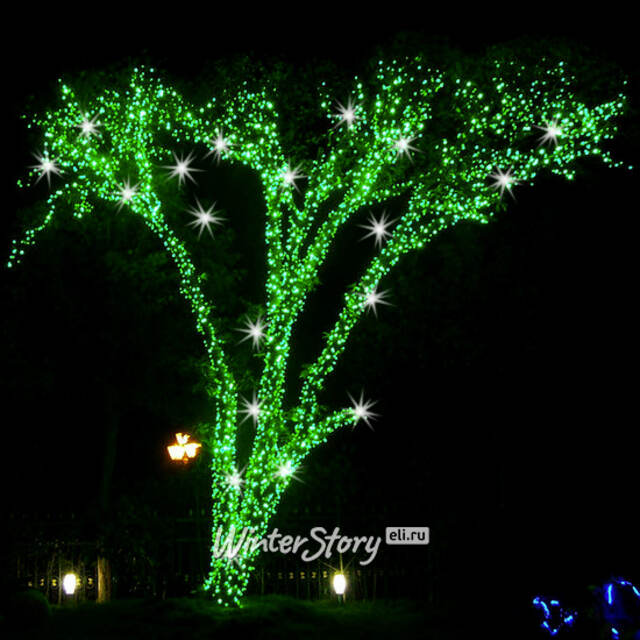 Гирлянды на дерево Клип Лайт Quality Light 100 м, 1000 зеленых LED ламп, с мерцанием, прозрачный ПВХ, IP44 BEAUTY LED