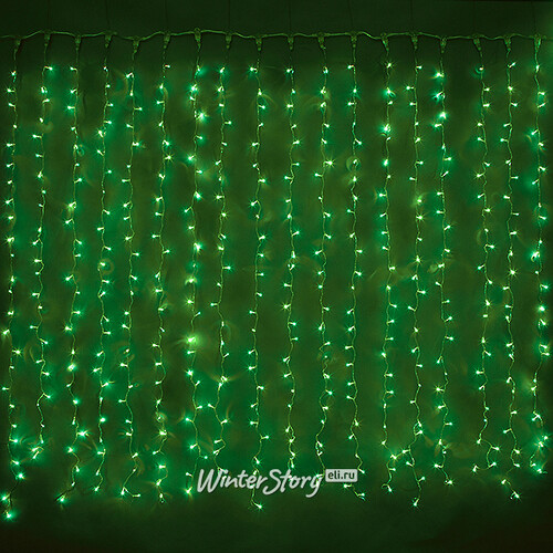 Световой дождь 2.5*1.5 м, 625 зеленых микроламп, прозрачный ПВХ, соединяемый, IP20 Snowhouse