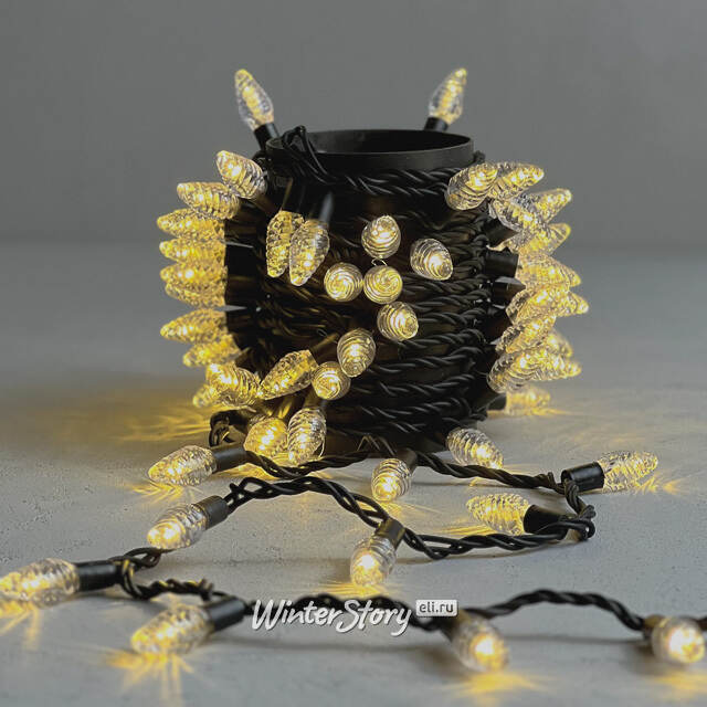 Светодиодная гирлянда Шишки 10 м, 100 теплых белых LED ламп, черный КАУЧУК, соединяемый, IP65 BEAUTY LED