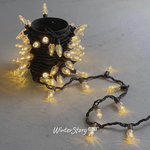 Светодиодная гирлянда Шишки 10 м, 100 теплых белых LED ламп, черный КАУЧУК, соединяемый, IP65 BEAUTY LED