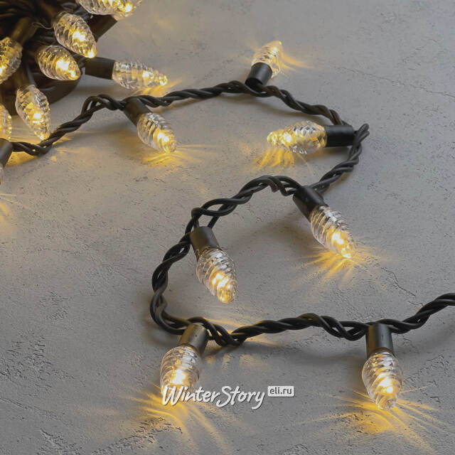 Светодиодная гирлянда Шишки 10 м, 100 теплых белых LED ламп, черный КАУЧУК, соединяемый, IP65 BEAUTY LED