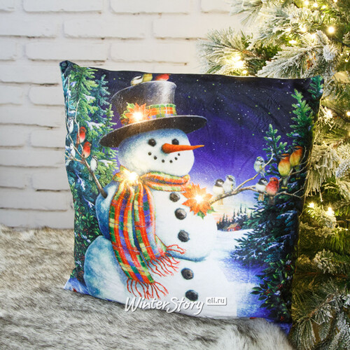 Новогодняя подушка с лампочками Seasons Greetings! 45*45 см, на батарейках Peha