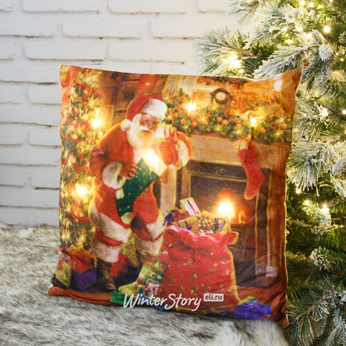 Новогодняя подушка с лампочками Christmas Eve 45*45 см, на батарейках Peha