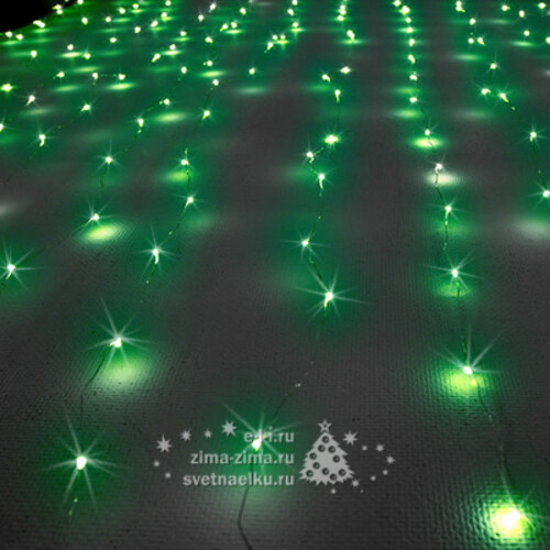 Светодиодный занавес Роса 1.6*1.6 м, 256 зеленых MINILED ламп, серебряная проволока BEAUTY LED