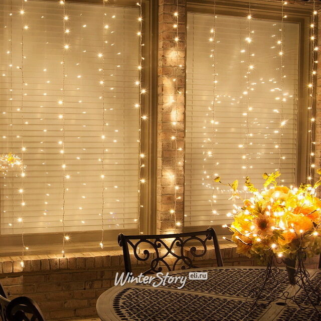 Светодиодный занавес Brilliant Waterfall 2.25*1.5 м, 240 теплых белых LED ламп, прозрачный ПВХ, контроллер, IP44 Kaemingk (Кейминг)