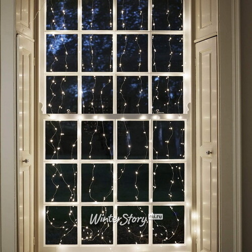 Гирлянда штора Капельки Росы 1.6*1.6 м, 256 теплых белых мини LED ламп, серебряная проволока, IP20 Snowhouse