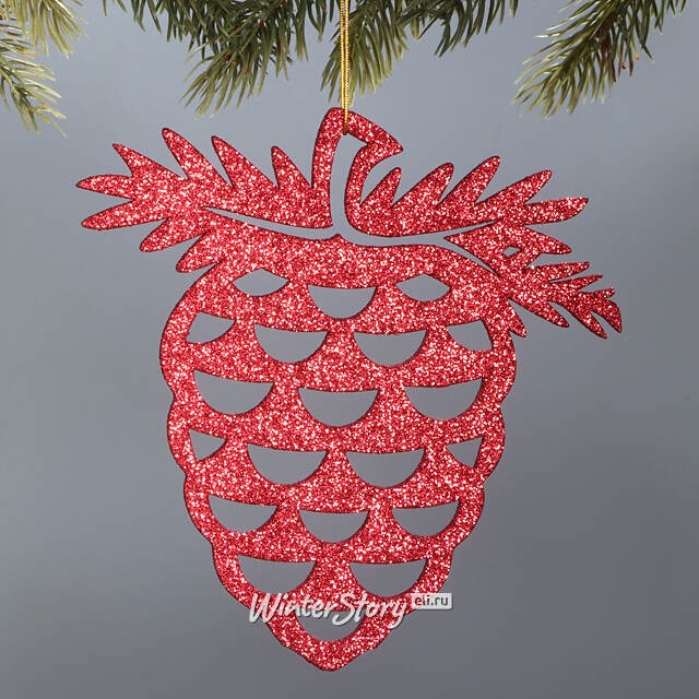 Деревянная елочная игрушка Шишка 15 см красная МанузинЪ