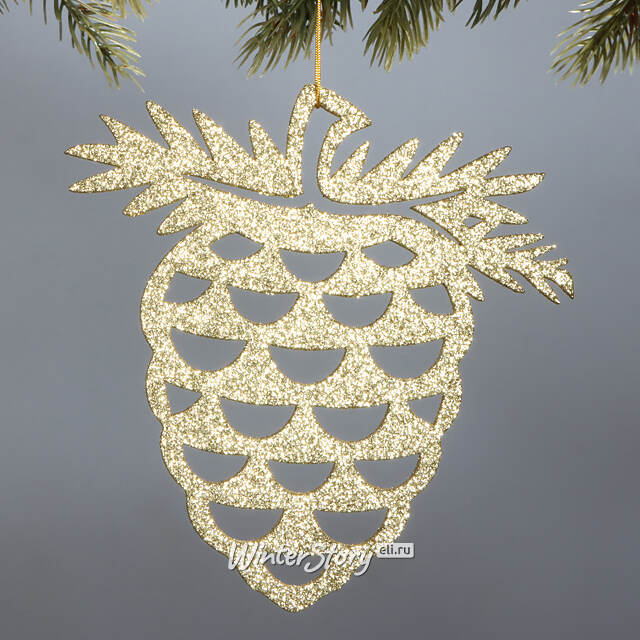 Деревянная елочная игрушка Шишка 15 см золотая МанузинЪ