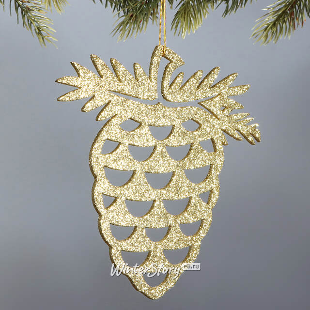 Деревянная елочная игрушка Шишка 15 см золотая МанузинЪ