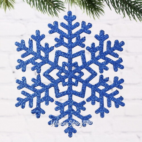 Деревянная елочная игрушка Снежинка - Морозная Геометрия 15 см синяя МанузинЪ