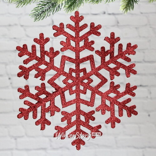 Игрушка для уличной елки Снежинка - Морозная Геометрия 25 см красная, дерево МанузинЪ