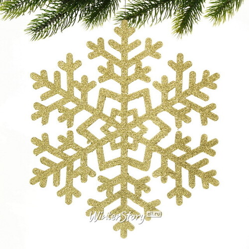 Деревянная елочная игрушка Снежинка - Морозная Геометрия 15 см золотая МанузинЪ