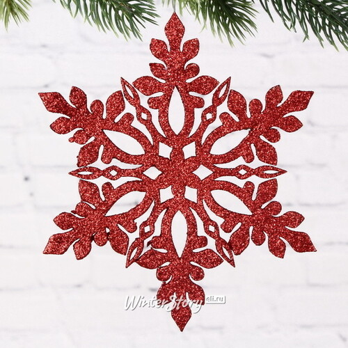 Игрушка для уличной елки Снежинка - Ледяной Кристалл 25 см красная, дерево МанузинЪ