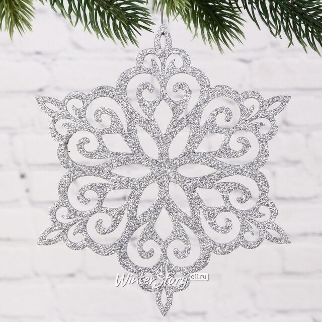 Игрушка для уличной елки Снежинка - Зимний Цветок 25 см серебряная, дерево МанузинЪ