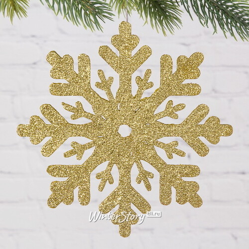 Деревянная елочная игрушка Снежинка - Снежная Корона 15 см золотая Winter Deco