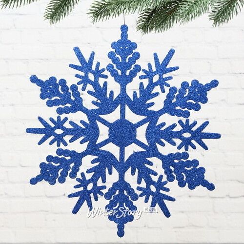 Игрушка для уличной елки Снежинка - Морозный Узор 30 см синяя, дерево МанузинЪ