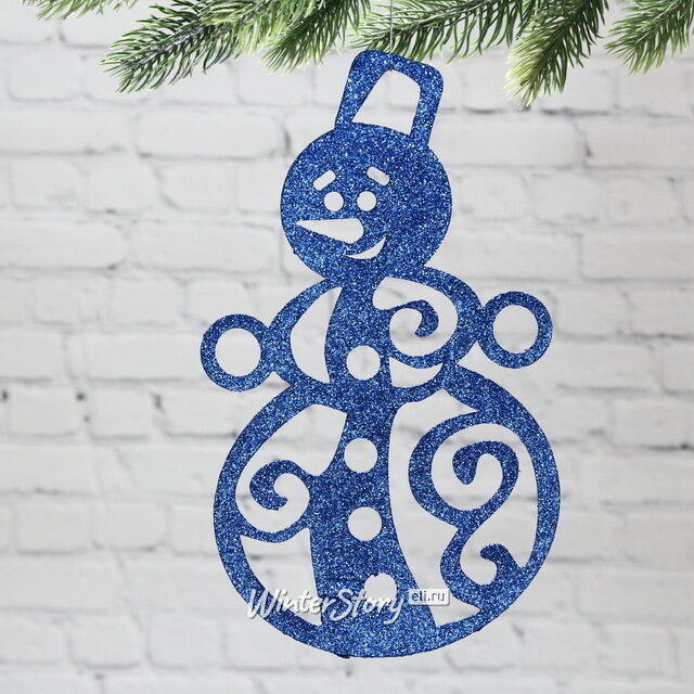 Игрушка для уличной елки Снеговик Роджер 25 см синий, дерево МанузинЪ