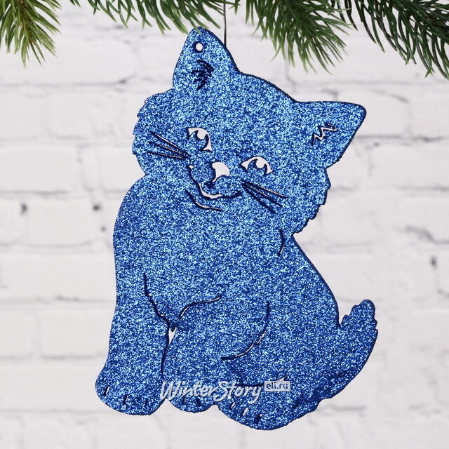 Игрушка для уличной елки Котенок Каспер 30 см синий, дерево МанузинЪ