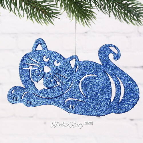 Деревянная елочная игрушка Кот Маркиз 15 см синий Winter Deco