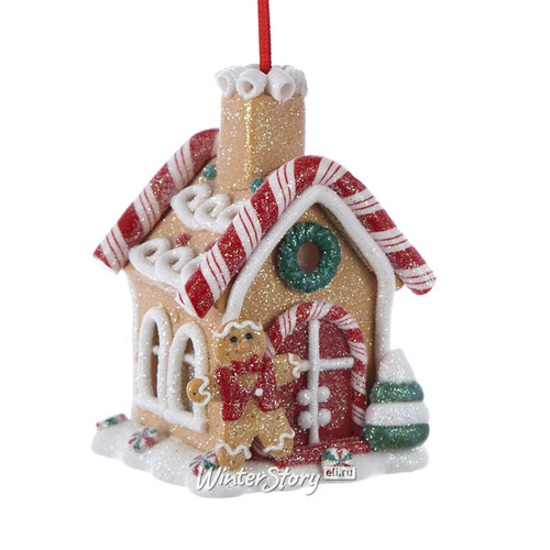 Светящаяся елочная игрушка Пряничный домик - Candy Cane House 9 см, подвеска Kurts Adler