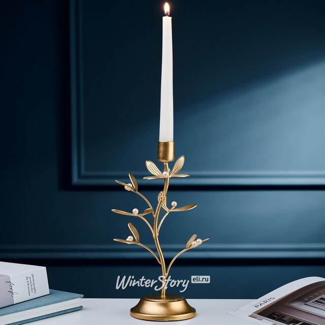 Металлический подсвечник для 1 свечи Веточка Омелы 26 см Goodwill