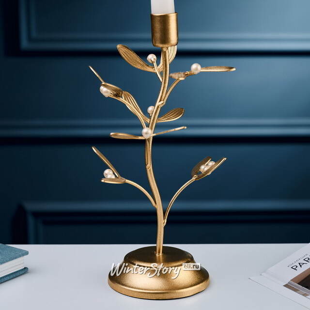 Металлический подсвечник для 1 свечи Веточка Омелы 26 см Goodwill