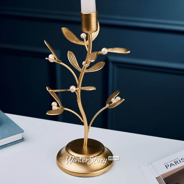 Металлический подсвечник для 1 свечи Веточка Омелы 26 см Goodwill