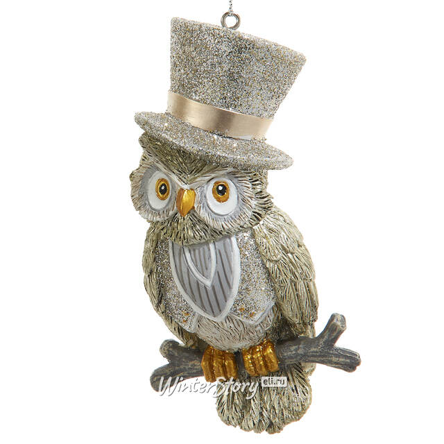 Елочная игрушка Сова - Лорд Грей в цилиндре 10 см, подвеска Kurts Adler
