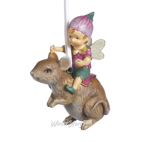Елочная игрушка Фея Саманта на мышке - Сказочная наездница 8 см, подвеска Goodwill
