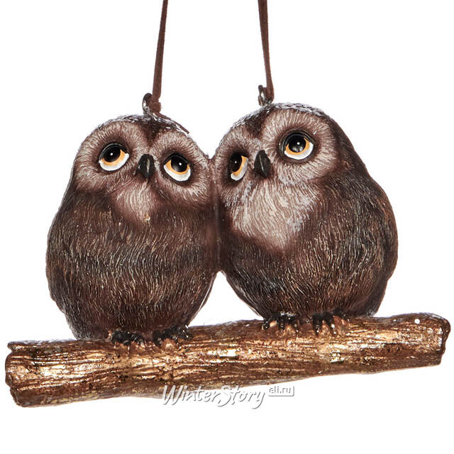 Елочная игрушка Нежные Совы на веточке 12 см шоколадная, подвеска Goodwill