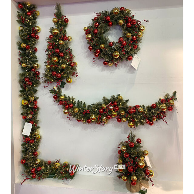 Искусственная настенная елка Dakota заснеженная 91 см, 50 теплых белых LED ламп на батарейках, ЛЕСКА + ПВХ National Tree Company