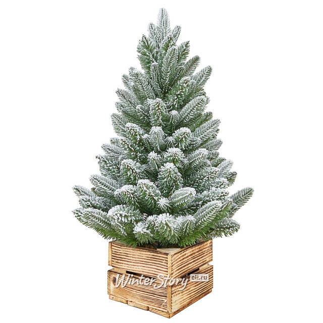 Настольная елка Берген заснеженная 100 см в деревянном кашпо, ЛИТАЯ + ПВХ Decorland