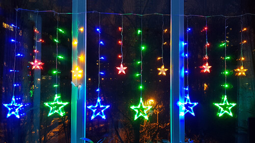 Светодиодная гирлянда бахрома Звезды Айрис 2*1 м, 138 разноцветных LED ламп, прозрачный ПВХ, контроллер, IP20 Snowhouse