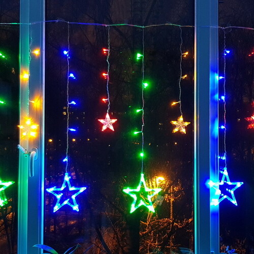 Светодиодная гирлянда бахрома Звезды Айрис 2*1 м, 138 разноцветных LED ламп, прозрачный ПВХ, контроллер, IP20 Snowhouse