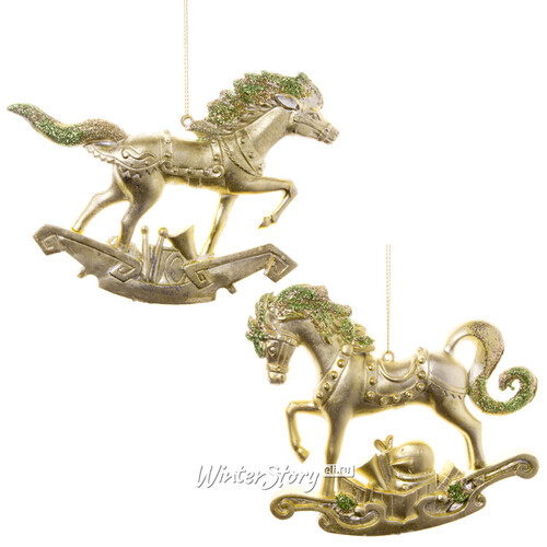 Елочная игрушка Игривая Лошадка 10 см состаренное золото, подвеска Царь Елка